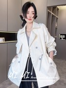 rrfshion2024春季欧洲站，风衣外套女翻领，单排扣抽绳收腰上衣