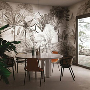 东南亚餐厅丛林动物壁纸热带雨林墙纸欧式人物复古芭蕉叶定制壁布