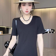 短袖连衣裙女2025春季新款法式纯色蕾丝钩花拼接长裙气质修身裙子