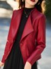 红色小皮衣外套女2023年秋冬高级感修身显瘦短款翻领皮夹克
