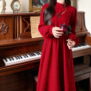 中式订婚旗袍气质敬酒服新娘，秋冬大尺码红色洋装平时可穿礼服长裙