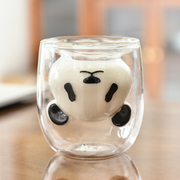 双层水晶玻璃杯子创意可爱卡通，熊猫杯耐热牛奶杯企鹅杯小熊杯