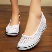 夏季老北京布鞋女鞋，网面护士鞋白色坡跟，上班工作鞋网鞋透气美容鞋