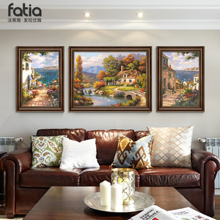 美式客厅装饰画欧式三联画沙发背景墙大气挂画复古油画壁画高级感