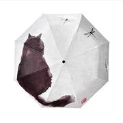 !遮阳雨伞防紫外线防晒个性猫咪全自动创意水墨学生文艺太阳伞黑