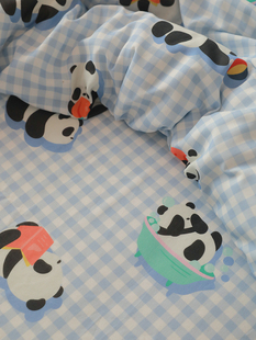 是花花吖！@蓝格胖胖熊纯棉双层纱可爱熊猫单件床单床笠被套枕套