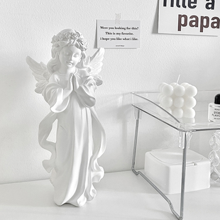 欧式复古石膏娃娃桌面，创意雕塑小摆件，白色天使树脂人物家居装饰品