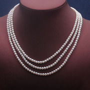 3-4mm三排珍珠项链时尚款，圆形珍珠项链，多层珍珠项链s925纯银扣