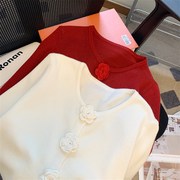红色毛衣女款2023冬季时尚洋派时髦小个子短款针织打底衫秋冬