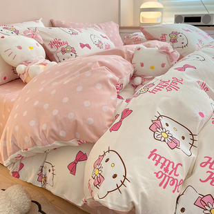 Hello Kitty四件套全棉纯棉床上用品儿童卡通床单被套学生宿舍三4