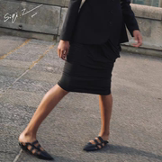 SIQIZ设计师款黑色褶皱设计半身裙性感通勤宽松中长裙纯色半裙