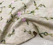 米白色针织粉色提花刺绣针织，羊毛弹力时装面料开衫连衣裙毛衣面料