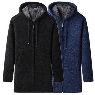 毛衣男士外套冬季2023加绒加厚风衣，韩版潮流中长款连帽针织衫