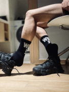3双d.m男袜高品质纯黑运动毛圈，加厚袜子时尚休闲百搭基础中筒袜