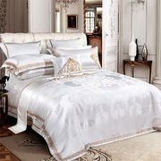 苏迷家纺 欧式奢华别墅床上用品白色四件套 贡缎提花样板间十件套