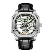  表皮带瑞士手表机械品牌男时尚陀飞轮方形真皮夜光国产腕表
