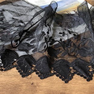 黑色欧根纱刺绣蕾丝花边，手工裙摆接衣服，辅料宽30cm镂空树叶
