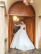 一字肩主婚纱2024新娘韩式蕾丝主纱气质高级感复古礼服出门纱