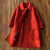 女童毛呢外套秋冬羊毛大衣红色，双面呢风衣韩版长款，新年服洋气冬装