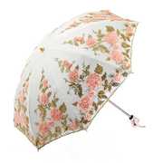 高档三折公主雨伞蕾丝花边太阳伞，防晒防紫外线，女士刺绣双层黑