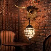 北欧复古牛头壁灯客厅餐厅酒吧，创意装饰美式乡村，牛角灯树脂挂件