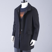 32%绵羊毛混纺 男士中长款立领黑色呢子大衣秋冬季中青年冬装风衣