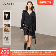 Amii2023冬季黑色风衣女小个子短款外套宽松双排扣高级感大衣