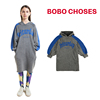 33雯的店BOBO CHOSES 儿童灰色字母连帽长袖卫衣裙