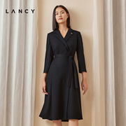 LANCY/朗姿女装绵羊毛2023秋季西装高端连衣裙子女中长款气质