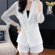 白色薄款西装外套女夏季单层两粒扣韩版气质休闲时尚中袖短裤套装