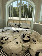 卡通黑白格肥嘟嘟小熊猫全棉四件套纯棉1.5m1.8被套床单宿舍三件
