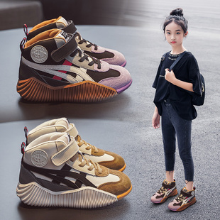 女童鞋子2024春季春秋高帮炸街单鞋女孩休闲篮球鞋儿童运动鞋