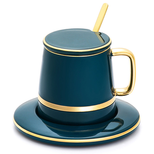 墨绿色咖啡杯欧式小奢华咖啡杯碟套装简约家用下午茶陶瓷杯子带盖