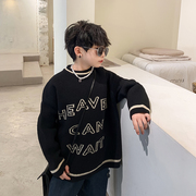 男童套头毛衣秋冬款，2023韩版洋气字母针织衫，儿童上衣外套潮牌