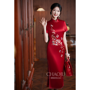 喜婆婆婚宴装2024红色旗袍高端气质高贵年轻妈妈礼服平时可穿