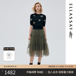ellassay歌力思2022秋冬蝴蝶结气质短款针织衫eww333m00500
