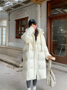 米白色羽绒服女2023年冬季韩版连帽中长款加厚奶fufu过膝外套