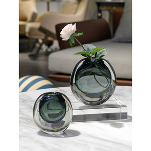 琉璃花瓶创意简约现代轻奢样板房客厅餐桌插干花，玻璃软装饰品摆件