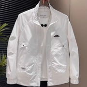 春秋款工装男士外套2025新款痞帅时尚青年防风立领夹克白色外套男