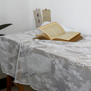复古法式镂空网纱蕾丝桌布白色，玫瑰蕾丝盖布门帘遮光布拍照(布拍照)背景布