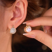 抖音直播款微镶锆石珍珠耳环双面气质时尚小耳扣炫彩珍珠小巧