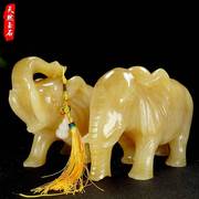 天然米黄玉大象摆件玉石象客厅新居玄关吸水象送礼装家居装饰品