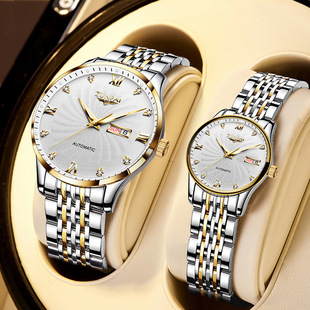  手表可双品牌 全自动机械夜光日历商务精钢钢带男国产腕表