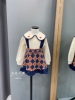 韩国童装秋女童宝纯棉大翻领，长袖t恤花朵背带裙两件套装