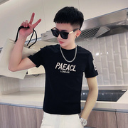社会小伙刺绣紧身T恤男短袖XS码矮个子S号韩版修身短袖体恤衫155