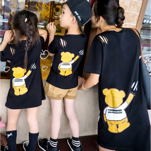 韩版纯棉卡通大码一家三口亲子装，短袖母子母女，短袖连衣裙夏装潮