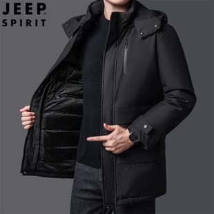 jeep吉普鹅绒防风羽绒服，男中长款美式休闲宽松版，加厚冬季保暖外套