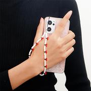 欧美饰品白色米珠，串珠手机挂绳田园，风红樱桃包包手机链