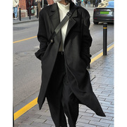 冬季韩国博主风时装感双层门襟羊毛呢外套廓形厚重长大衣女