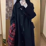 长款黑色呢子大衣女毛呢外套，2023秋冬季韩系小个子高级感气质